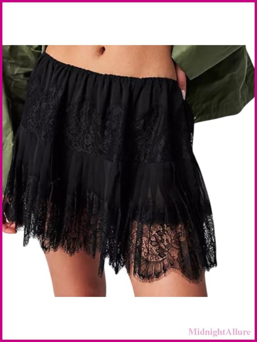 Y2K Lace Trim Mini Skirt Pleated Ruffle Low Rise Flowy Underskirt